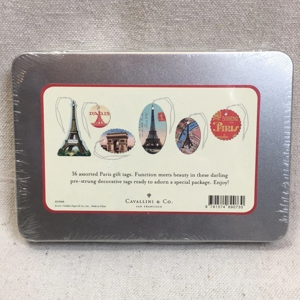 36 Paris themed Gift Tags in tin NWT